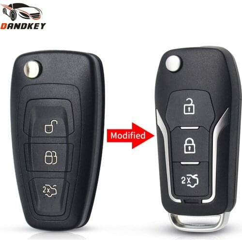 Dandkey 10pcs Modified Flip Remote Car Key Shell For Ford Focus 3 Fiesta Connect Mondeo C Max Folding 3 Buttons Smart Key Case