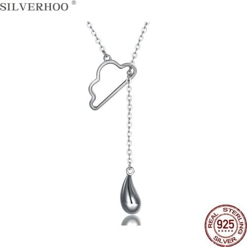 SILVERHOO 925 Sterling Silver Cute Clouds & Water Drop Long Chain Double Pendant Necklaces For Women Silver Jewelry Necklace