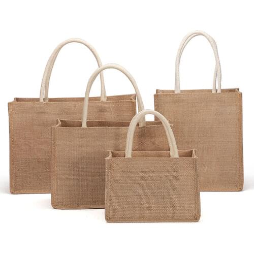 Jute Shopping Totes Bags Eco Friendly Reusable Grocery Handbag Storage Bag Natural Burlap Large Capacity Beach Picnic Unisex