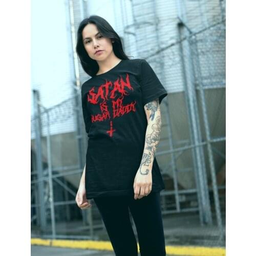 Satan Is My Sugar Daddy Gothic t-shirt Women graphic tumblr aesthetic Fashion quote grunge 100% Cotton unisex tee top tshirts