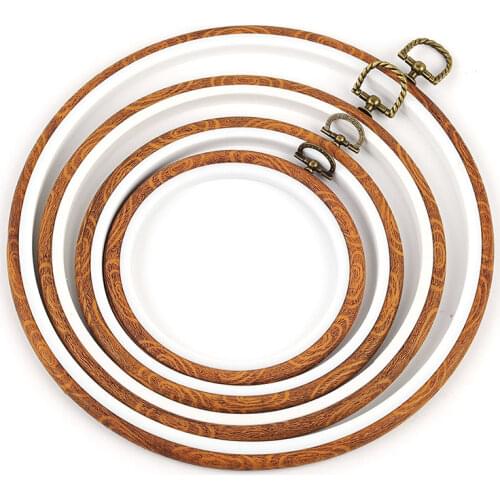 Wood Grain Embroidered Stretch Tool Plastic Round Oval Octagon Rectangle Embroidery Hoop DIY Needlecraft Hand Sewing Accessories