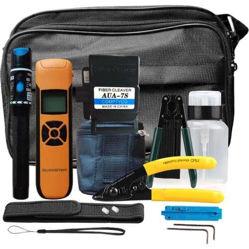 16pcs/set FTTH Fiber Optic Tool Kit with -70~+3dBm Optical Power Meter aua7s Fiber Cleaver Visual Fault Locator 5km fttp toolkit