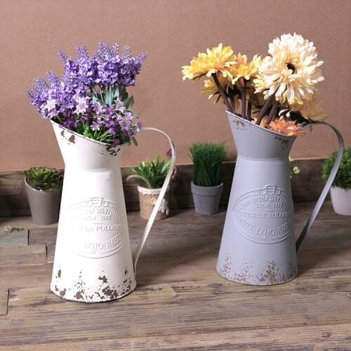 American country old retro wrought iron flower bucket dry flower story flower arrangement vase shop home decoration display