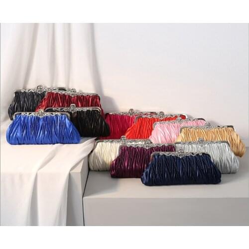 XIYUAN New pleated ladies clutch purse Dinner bag Banquet handbag Bridal wedding dress evening bag Ladies Casual Day Clutches