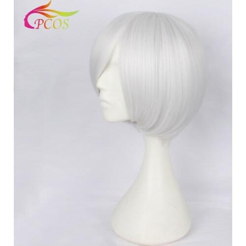 Short Bob Synthetic Cosplay Wig With Side Bang For Women Straight Grey White Color Party Wigs +Free Wig Cap