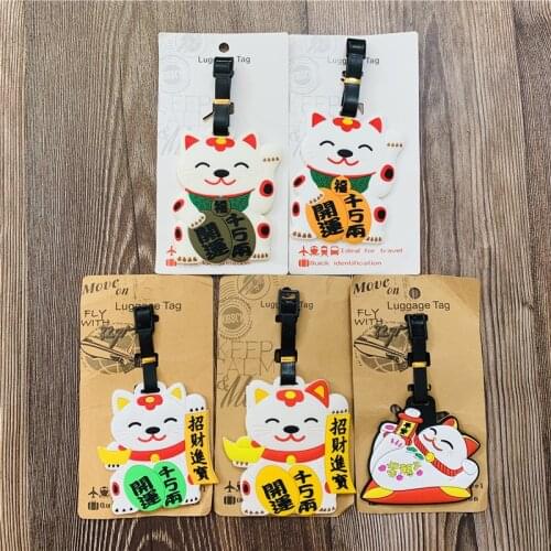LISM Cute Lucky Cat Anime Travel Accessories Luggage Tag Suitcase ID Address Portable Tags Holder Baggage Labels New