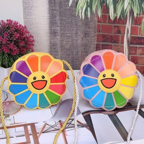 Cartoon Flowers Girls Small Shoulder Messenger Bag Fashion PU Leather Children Mini Coin Purse Candy Color Baby Kids Handbags