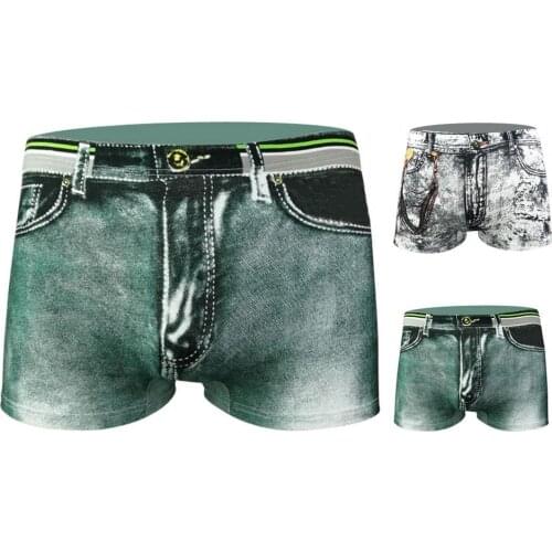 3D Men Underpants 2021Cowboy Printed Dollar Pocket Men Underpants Skin-friendly Fake Jeans Stretchy Boxer Briefs for Inside Wear