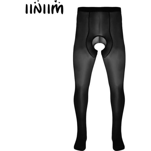 Iiniim Mens Ice Silk Bedtime Surprise Pantyhose Closed Toes Crotchless Stretchy Stockings Tights Hosiery Legging Pant Underwear