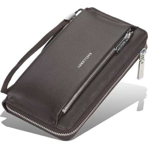 Mens Artificial Leather Clutch Bag Business Long Wallet Purse Double Zipper Large Capacity Card Phone Holder Handbag