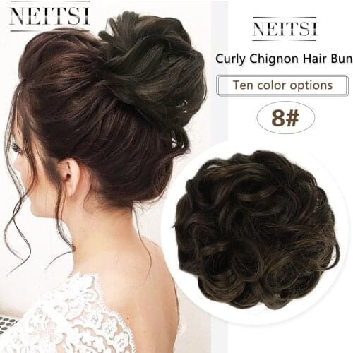 Neitsi Synthetic Flexible Hair Buns Curly Scrunchy Chignon Elastic Messy Wavy Scrunchies Wrap For Ponytail Rubber Band Hair