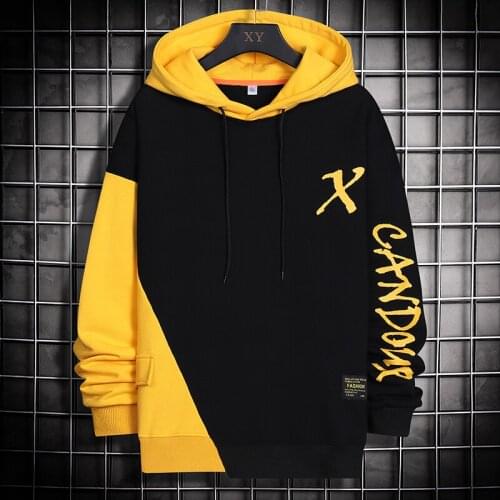 2021 New Casual Sweatshirt Men Hip Hop Harajuku Hoodies Patchwork Hooded Sweatshirts Autumn Male Pullover Tracksuit Top Clothing