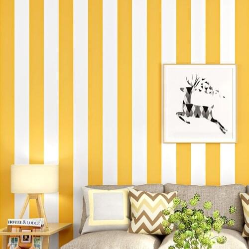 Cute Wide Striped Yellow Wallpaper 3d Black Red Stripes Non Woven Wallpapers Roll Kids Room Wall Decals Bedroom Wall Paper EZ204