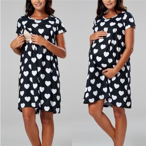 Maternity Pajamas Nightgown Breastfeeding Dress Childbirth Nursing Pajamas Pregnant Women Nightwear for Breast Feeding Sleepwear