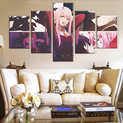 Anime D in the FRANXX ZERO TWO 5 Pieces Canvas Poster HD Home Wall Decoration Modern Artwork Modular Framework