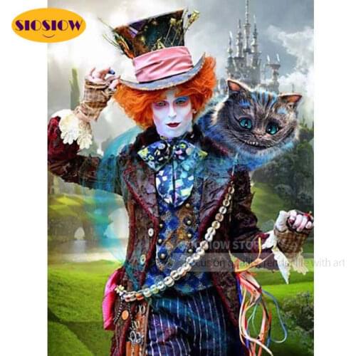 5D Full Square Diamond Painting Movie Alice in Wonderland Diamond Embroidery Mad Hatter Mosaic Cross Stitch Kit Wall Decor Home