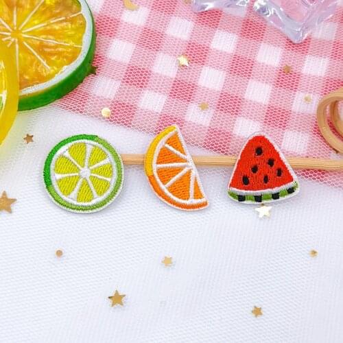 Self-adhesive Cartoon Watermelon Cherry Embroidery Iron on Patches for Clothing Kids Sticker on Clothes Fruit Appliques Stripes