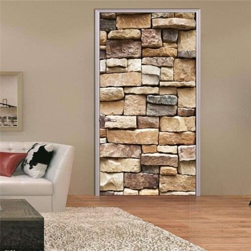 Funny Rock Texture 3D View Door Decoration Stickers DIY Door Renovation For Bedroom Livingroom Self Adhesive Door Mural Posters