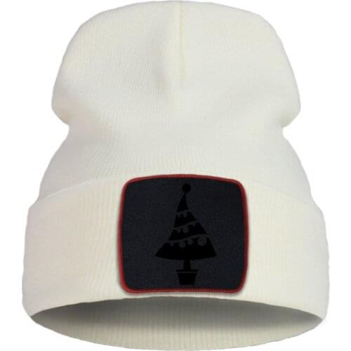 Cartoon Small Tree Christmas Theme Print Beanie Hat Warm Hip Hop Winter Hat Solid Color Simple Knitted Hats Quality Comfort Cap