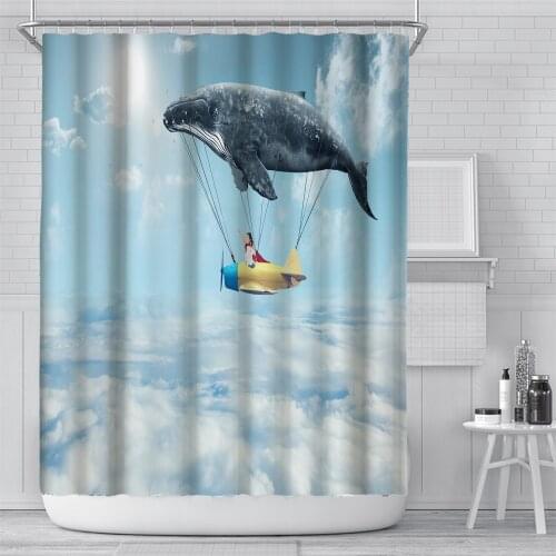 Modern nordic style flying whale marine life sky castle beautiful waterproof bathroom layout home decoration