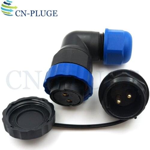 SP20 IP68 2-pin Waterproof Right Angle Connector,Aviation Wire Connector Male Socket Female Plug 20mm Panel Mount