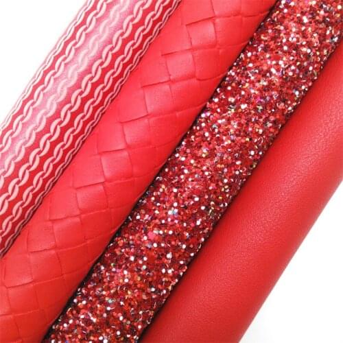 Red Glitter Fabirc, Faux Leather Fabric, Rose Synthetic Leather Fabric Sheets For Bow A4 21x29CM Twinkling Ming XM573