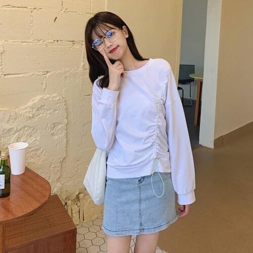 2021 Women Long Sleeve T-shirt Solid Color Sweatshirt Harajuku Streetwear Casual Loose Pullover