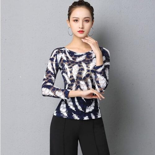 New Latin Dance Practice Clothes For Women Adult Long Sleeve Tops Modern Ballroom Dance Training Shirt Rumba Dancewear DQL4650