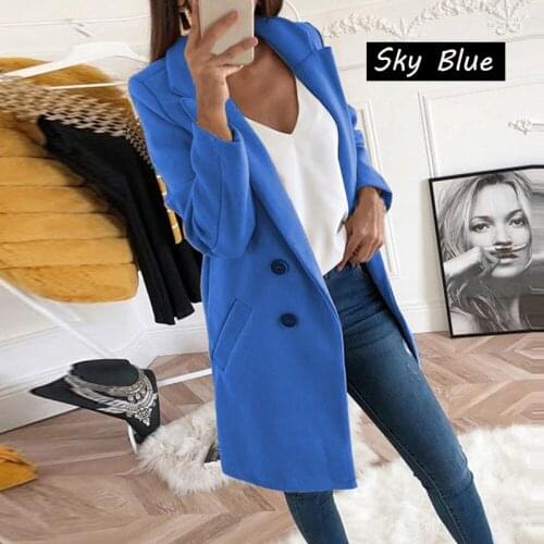 Women Double Breasted Coat Winter Casual Solid Lapel Collar Womens Long Trench Coat Fashion Office Lady Female Blazer Coat