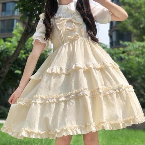 Japanese Sweet Vintage Lolita Jsk Dress Women Cute Victorian Gothic Cake Sleeveless Bowknot Princess Tea Party Dresses