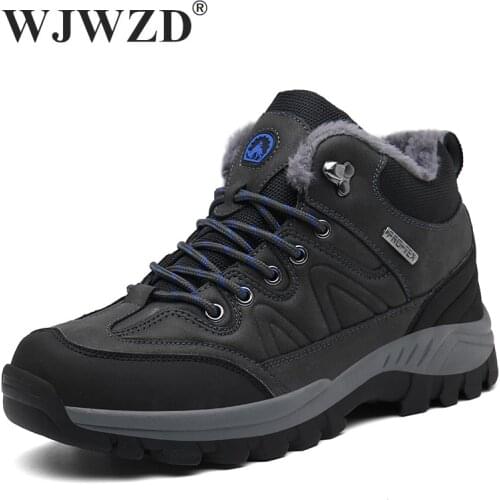 Winter Warm Mens Snow Boots Leather Plush Mens Boots Outdoor Climbing Platform Shoes Work Safety Sneakers Zapatos De Hombre