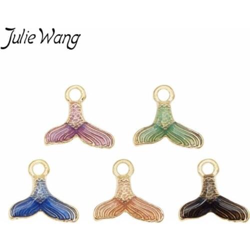 Julie Wang 10PCS Enamel Mermaid Whale Tail Charms Multicolor Gold Tone Bracelet Necklace Alloy Jewelry Making Accessory