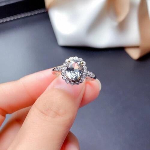 100% Natural And Real Aquamarine Ring 925 Sterling Silver Fashion Woman Ring Anniversary Jewelry