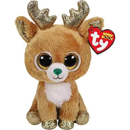 15cm Ty Big Eyes Beanie Velvet Glitzy the Christmas Reindeer Plush Animal Toys Stuffed Doll Birthday Christmas Gift