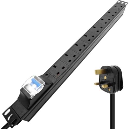 1U 8 Units British PDU Power Strip Universal UK Socket adapter Aluminum shell Air protection switch LED indication Security