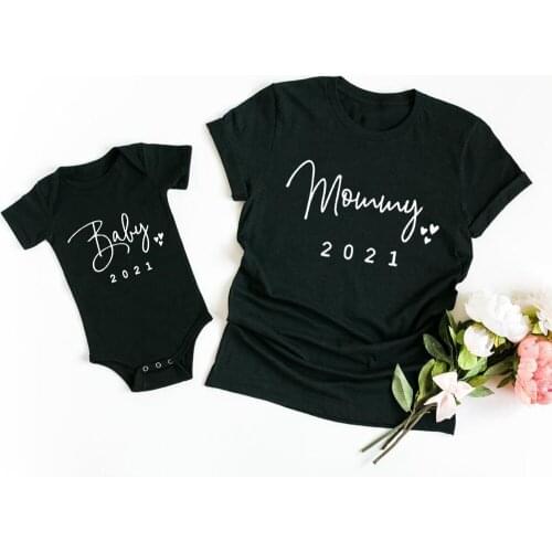 Mommy Baby 2021 Family Clothes Mama and Me Matching T-shirt Daughter Son Infant Romper Funny Harajuku Aesthetic Short Sleeve Tee
