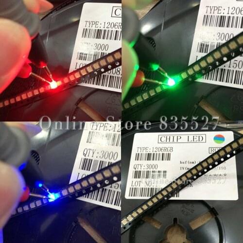 3000pcs/lot lamp beads 1210 1206 3227 SMD RGB red green blue full three colour mist fog common anode light-emitting diode LED