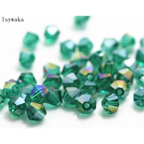 Isywaka Blue Green AB Color 100pcs 4mm Bicone Austria Crystal Beads charm Glass Bead Loose Spacer Bead for DIY Jewelry Making