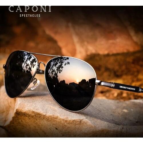 CAPONI Polarized Sun Glasses For Men Pilot Avation Classic Brand Designer Sunglasses Glass Material Black Shades For Male CP9812