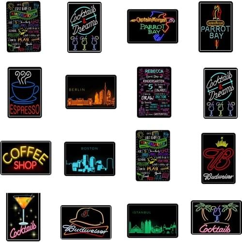 Colored Billboard/City Night Scene Retro Metal Painting Tin Signs Shabby Chic Tinplate Iron Poster Art Wall Bar Club Home Decor