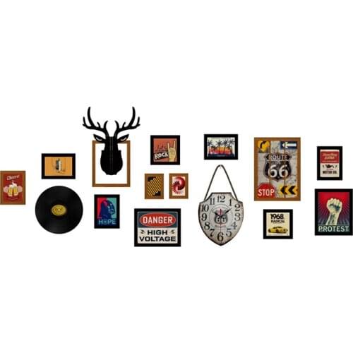 14 Pcs/Sets Wood Photo Picture Frames with Wall Clock Home Decor Vintage Room Wall Painting Art Decoration Wooden Poster Frame