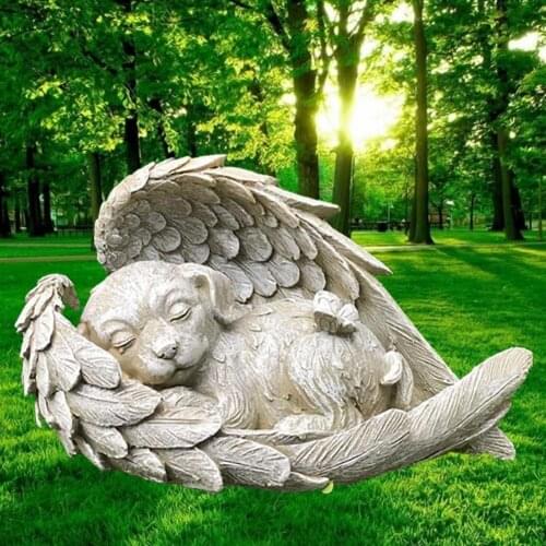 Display Mold Sleeping Dog Angel Wing Design Exquisite Resin Garden Home Ornament Accessories for Decor