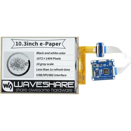 Waveshare 10.3inch flexible E-Ink display HAT for Raspberry Pi, IT8951 controller,1872*1404 resolution,supports partial refresh