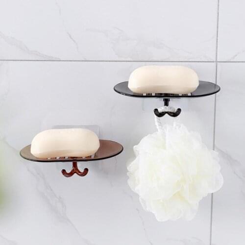 Crystal Soap Dish Holder With Hook Drain Rack Punch-free Wall-mounted Storage Rack Water Proof Disc Holder Home Bathroom Tools
