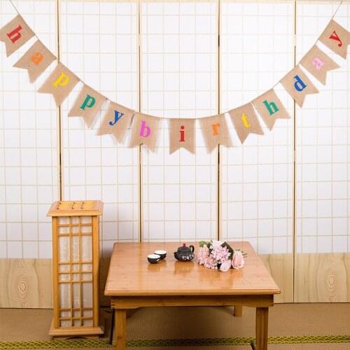 Imitation Linen Colored Yellow Material Hanging Pull Flag Pennant Wedding Bunting Wedding Birthday Party Decoration