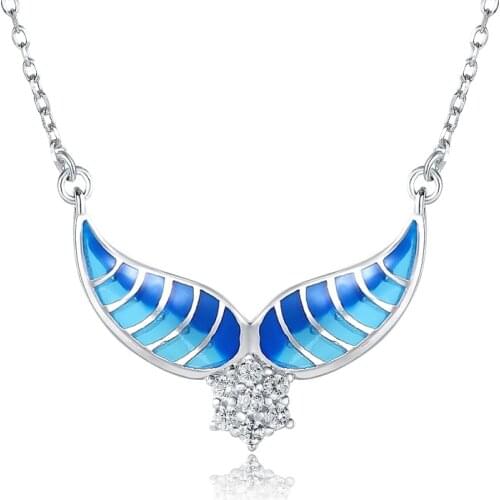 Like Devil Wings Blue Enamel Necklace for Women 100% Authentic 925 Sterling Silver Charm Fashion Necklace Pendant Party Jewelry