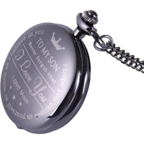 "To My Son I Love You "Series Pocket Watch Fashion Retro Roman Numeralsx Pocket Watch Pendant With Chain Quartz Unisex Nice Gift