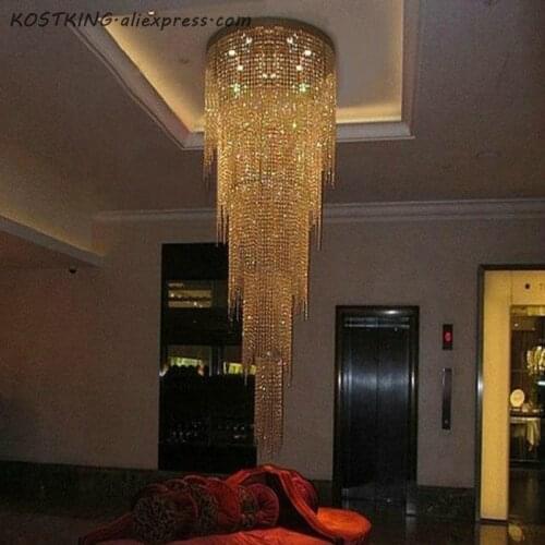 KOSTKING New design long modern crystal chandelier LED light 5 layers luxury hotel lobby chandeliers