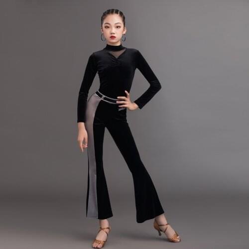 Latin Dance Costumes Practice Clothes ChildrenS Long Sleeve Tops Pants Suit Girls Latin Dance Competition Dance Dress DQS5623