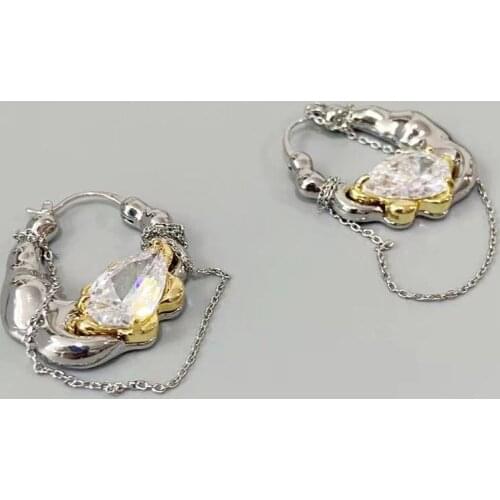 Gemstone embossed circle tassel earrings metal chain temperament earrings earrings